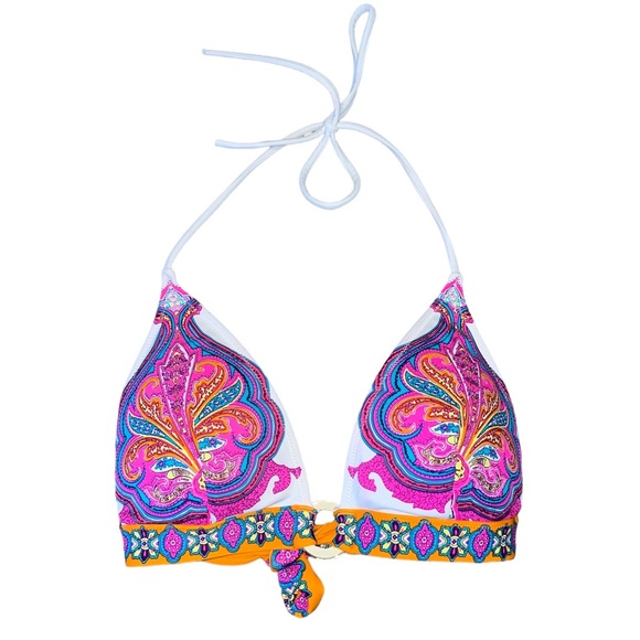 Victoria's Secret Other - Victoria’s Secret Pink Orange White Paisley Halter Neck Bikini Swim Suit Top